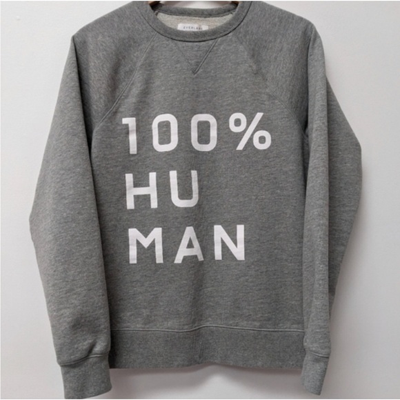 Everlane Typography Gray and White 100 % Human Crew Neck Sweatshirt - Picture 2 of 5